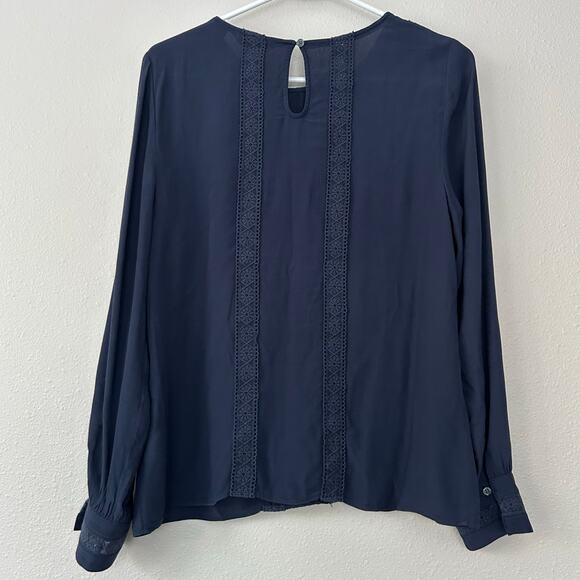 Boden Imi Jersey Trim Top long sleeve lace detail pleated boho bohemian navy 8 - Picture 6 of 11